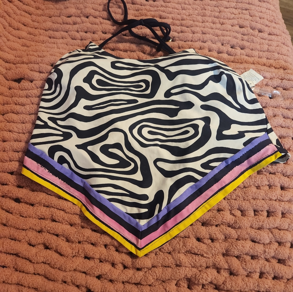 Trina Turk Zebra Print Halter Top with Colorful Trim - Picture 3 of 8